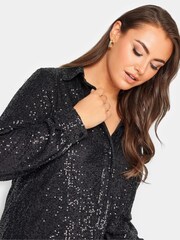 Yours Curve Black London Sequin Shirt - Image 4 of 5