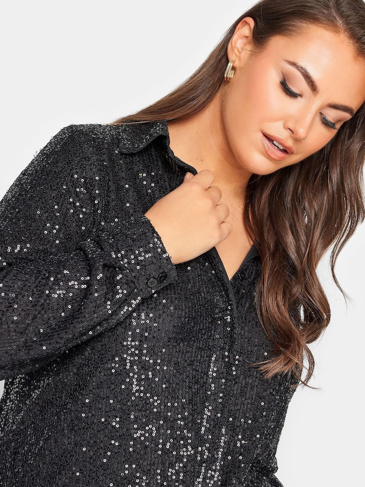 Yours Curve Black London Sequin Shirt - Image 5 of 5