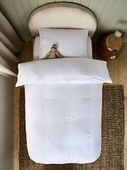 White Tufted Hearts 100% Cotton Duvet Cover and Pillowcase Set - Image 3 of 7