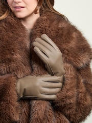 Natural - Totes Isotoner Premium Leather Gloves with Faux Fur Lining and Smartouch - Imagen 1 de 5