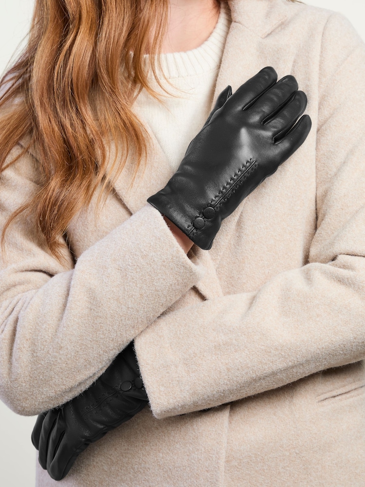 Totes Black Isotoner Premium Leather Gloves with Cashmere Lining and Smartouch - Image 1 of 5 Totes Black Isotoner Premium Leather Gloves with Cashmere Lining and Smartouch - Image 1 of 5