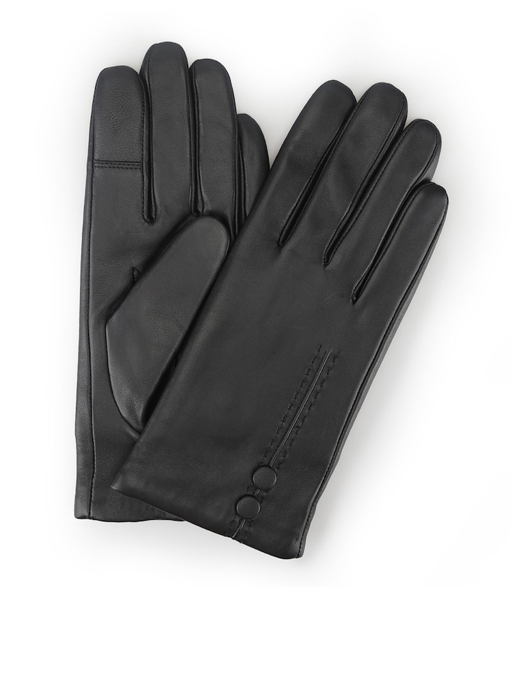 Totes Black Isotoner Premium Leather Gloves with Cashmere Lining and Smartouch - Image 2 of 5 Totes Black Isotoner Premium Leather Gloves with Cashmere Lining and Smartouch - Image 2 of 5