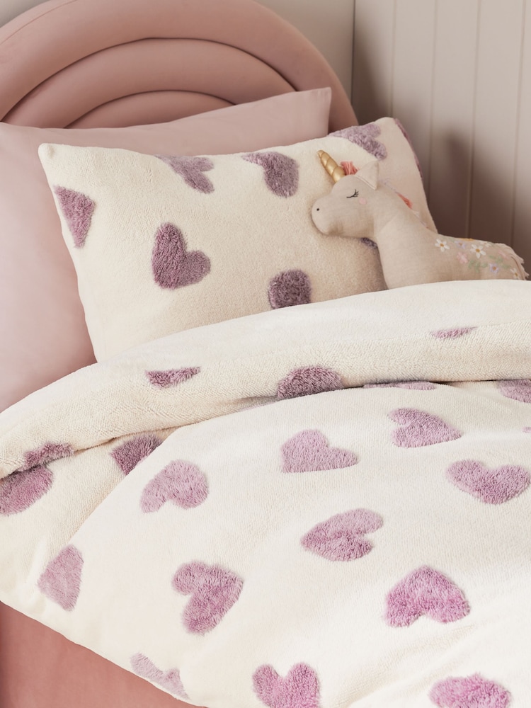 Fleece Heart Duvet Cover and Pillowcase Set - Image 3 of 6