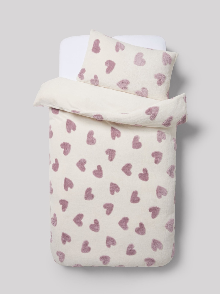 Fleece Heart Duvet Cover and Pillowcase Set - Image 4 of 6
