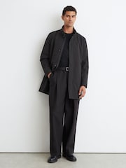 Reiss Black Flaye Hybrid Gilet-Insert Funnel-Neck Overcoat - Image 1 of 8