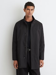 Reiss Black Flaye Hybrid Gilet-Insert Funnel-Neck Overcoat - Image 3 of 8