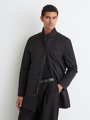 Reiss Black Flaye Hybrid Gilet-Insert Funnel-Neck Overcoat - Image 6 of 8
