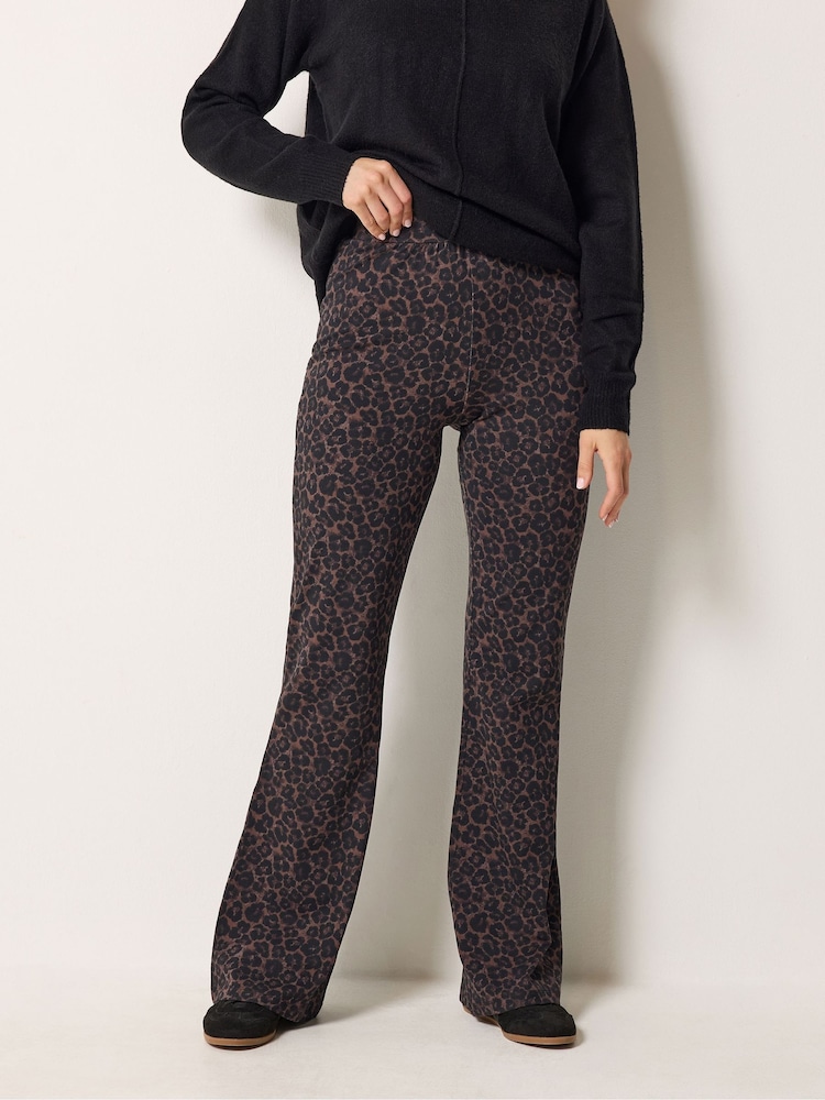 Long Tall Sally Brown Leopard Print Bootcut Leggings - Image 2 of 6 Long Tall Sally Brown Leopard Print Bootcut Leggings - Image 2 of 6
