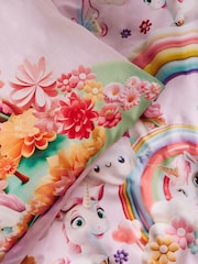 Pink Unicorn Rainbows 100% Cotton Printed Bedding Duvet Cover and Pillowcase Set - Image 6 of 6