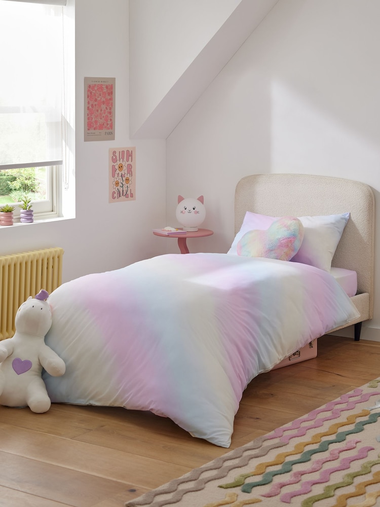 Rainbow Ombre Printed Polycotton Duvet Cover and Pillowcase Bedding Set - Image 1 of 6