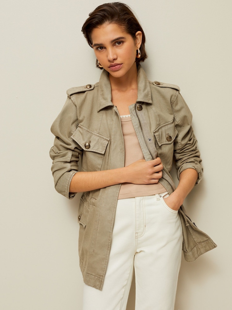 Khaki Green 100% Cotton Utility Jacket - Image 1 of 6