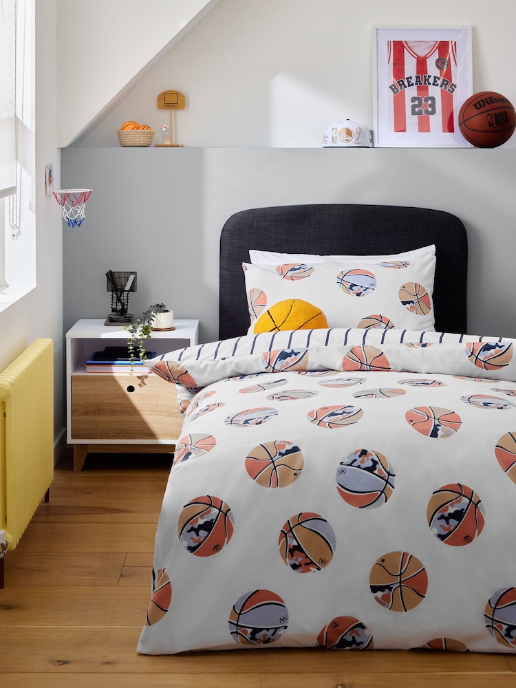 Neutral Basketball Duvet Cover and Pillowcase Set - Image 1 of 8
