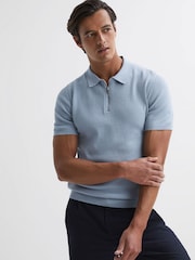 Reiss Soft Blue Fizz Knitted Half-Zip Polo T-Shirt - Image 1 of 5