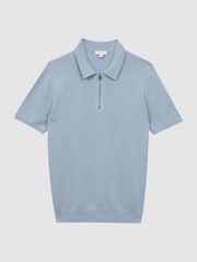Reiss Soft Blue Fizz Knitted Half-Zip Polo T-Shirt - Image 2 of 5