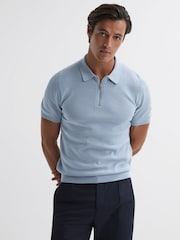 Reiss Soft Blue Fizz Knitted Half-Zip Polo T-Shirt - Image 4 of 5