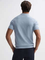Reiss Soft Blue Fizz Knitted Half-Zip Polo T-Shirt - Image 5 of 5