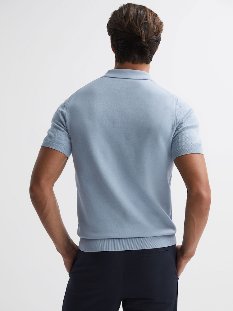 Reiss Soft Blue Fizz Knitted Half-Zip Polo T-Shirt - Image 5 of 5
