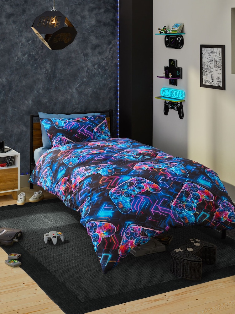 Glow In The Dark Gamer Duvet Cover and Pillowcase Set - Image 1 of 9