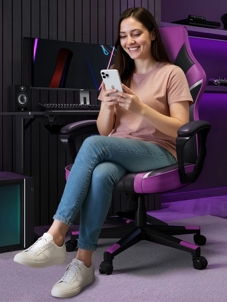 X Rocker Purple Tempest Ergonomic PC Office Gaming Chair - Image 2 of 6 X Rocker Purple Tempest Ergonomic PC Office Gaming Chair - Image 2 of 6