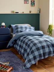 Blue Check Supersoft Brushed 100% Cotton Duvet Cover and Pillowcase Set - Image 1 of 6