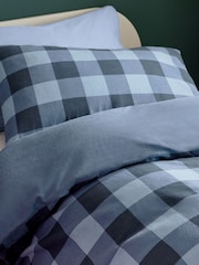 Blue Check Supersoft Brushed 100% Cotton Duvet Cover and Pillowcase Set - Image 2 of 6