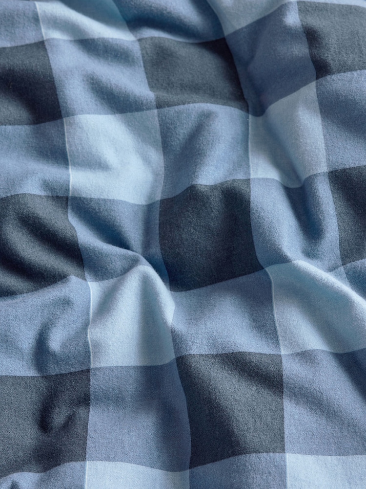 Blue Check Supersoft Brushed 100% Cotton Duvet Cover and Pillowcase Set - Image 3 of 6