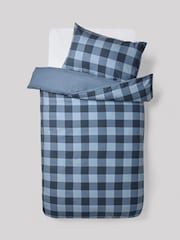 Blue Check Supersoft Brushed 100% Cotton Duvet Cover and Pillowcase Set - Image 4 of 6