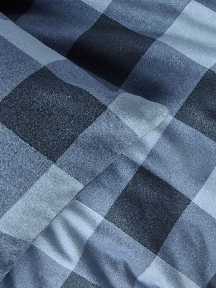 Blue Check Supersoft Brushed 100% Cotton Duvet Cover and Pillowcase Set - Image 6 of 6