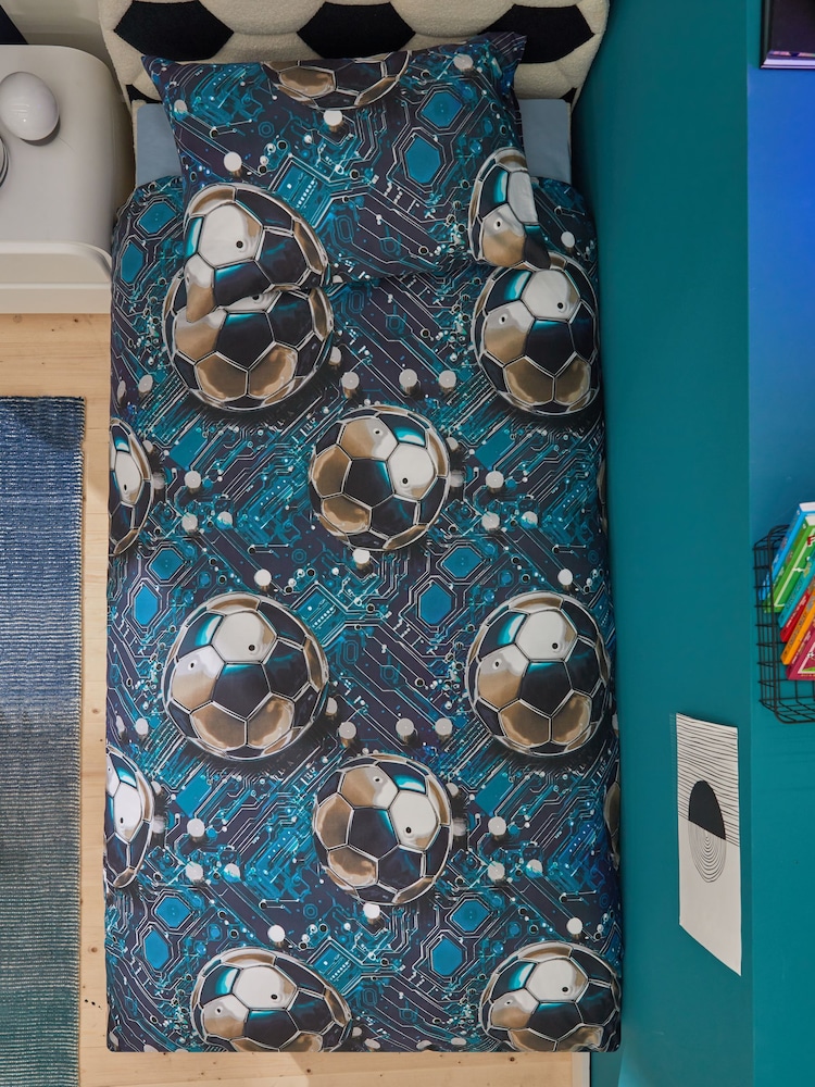 Blue Football Duvet Cover and Pillowcase Set - Image 1 of 6