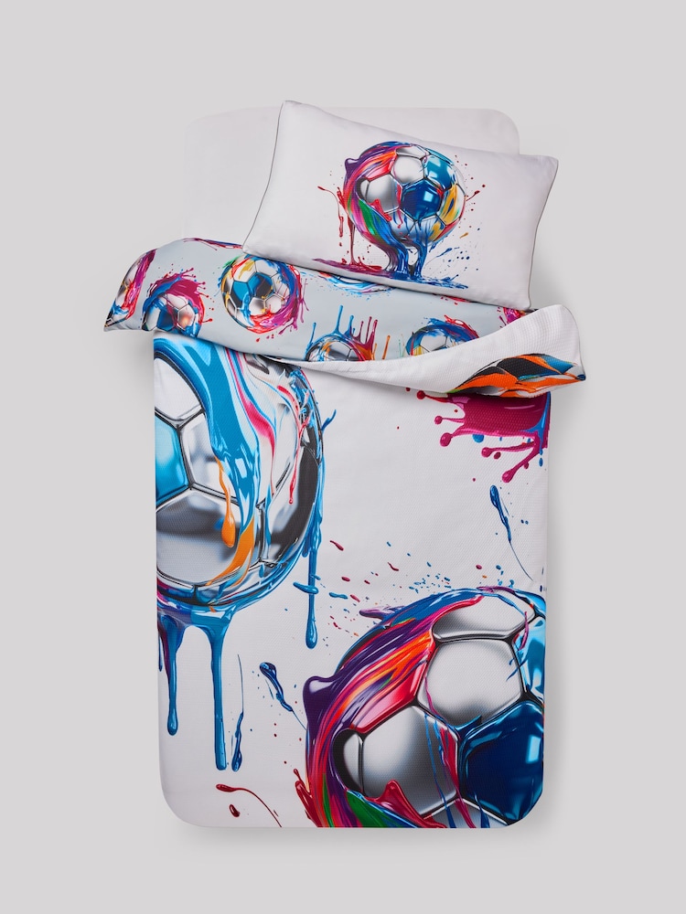 White Textured Football Duvet Cover and Pillowcase Set - Image 3 of 8