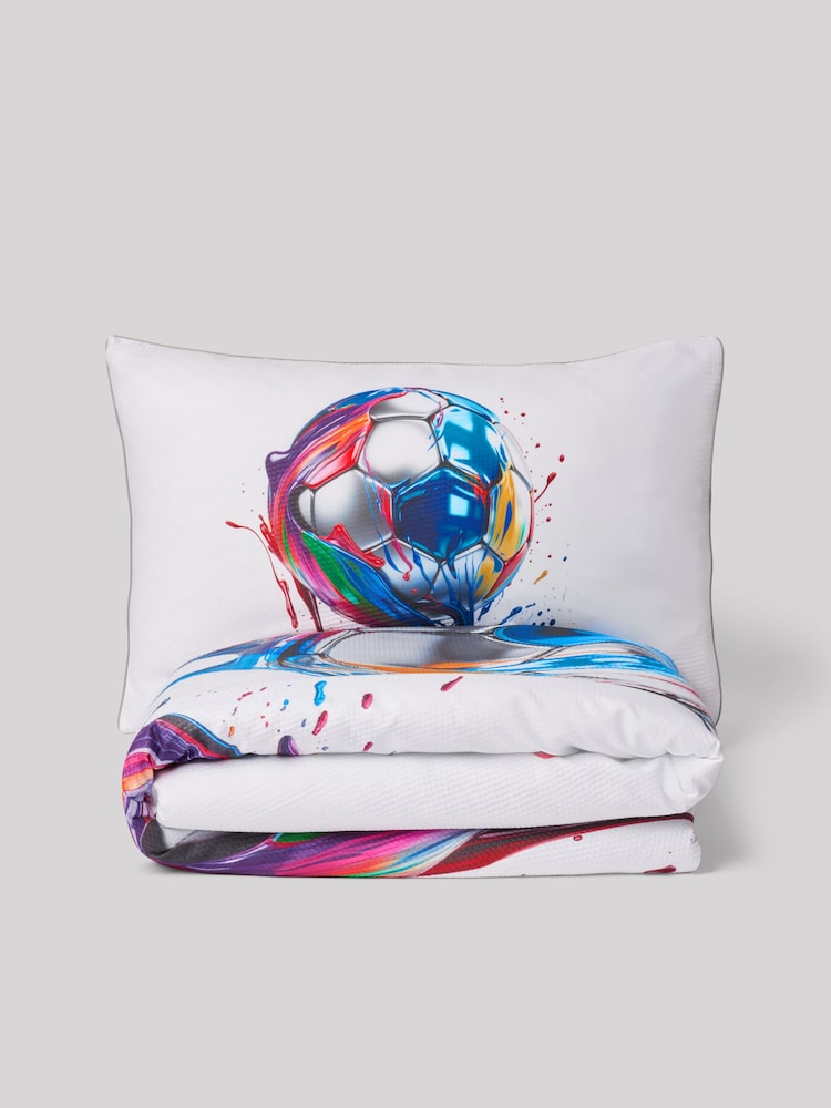 White Textured Football Duvet Cover and Pillowcase Set - Image 4 of 8