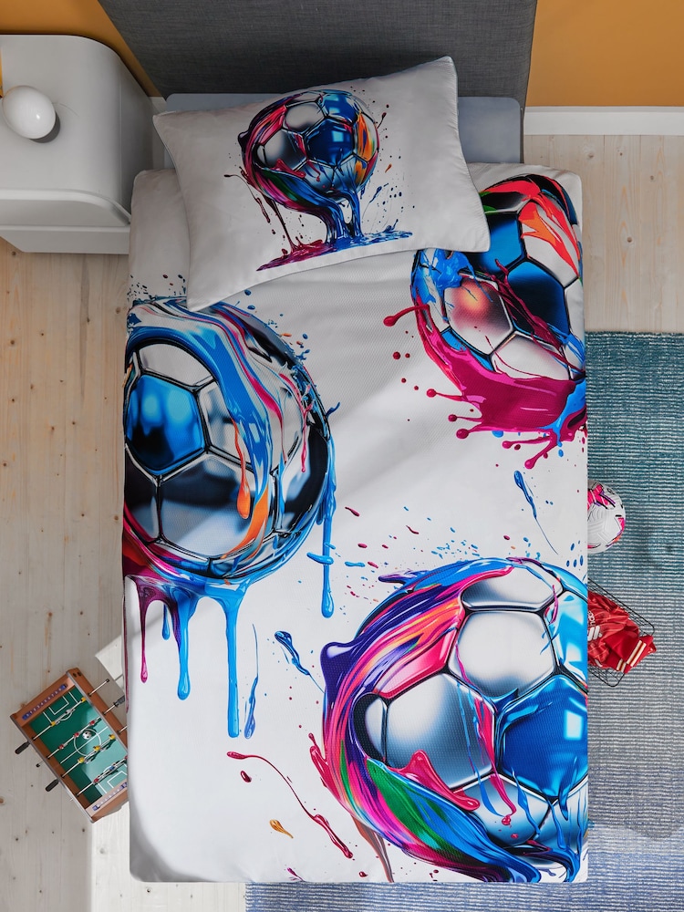 White Textured Football Duvet Cover and Pillowcase Set - Image 6 of 8
