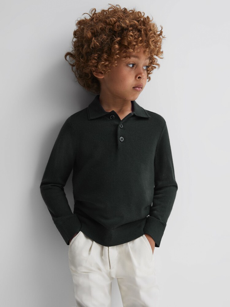Reiss Forest Trafford Junior Merino Wool Polo Shirt - Image 1 of 6 Reiss Forest Trafford Junior Merino Wool Polo Shirt - Image 1 of 6