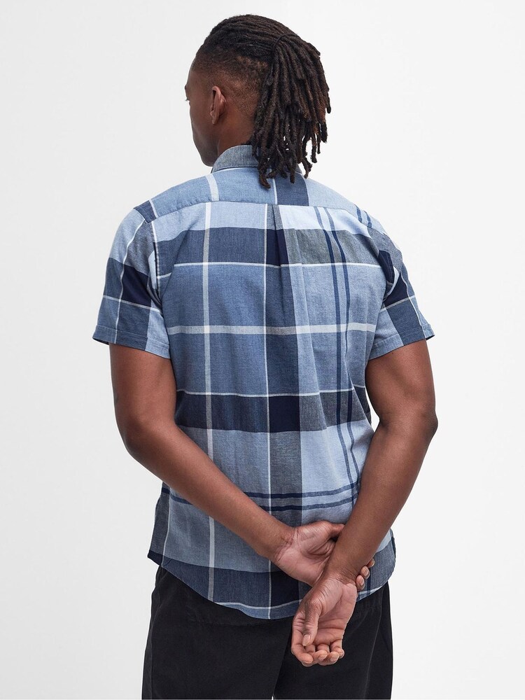 Barbour® Blue Doughill Check Cotton Blend With Linen Short Sleeve Shirt - Image 2 of 7 Barbour® Blue Doughill Check Cotton Blend With Linen Short Sleeve Shirt - Image 2 of 7