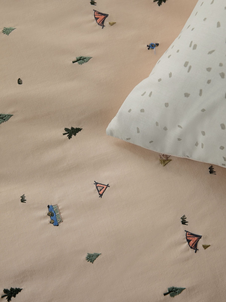 Embroidered Camping 100% Cotton Printed Bedding Duvet Cover and Pillowcase Set - Image 6 of 8