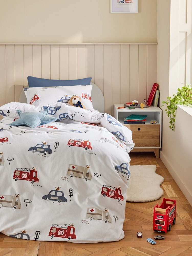 White Emergency Service Vehichles Supersoft Brushed 100% Cotton Duvet Cover and Pillowcase Set - Image 1 of 4