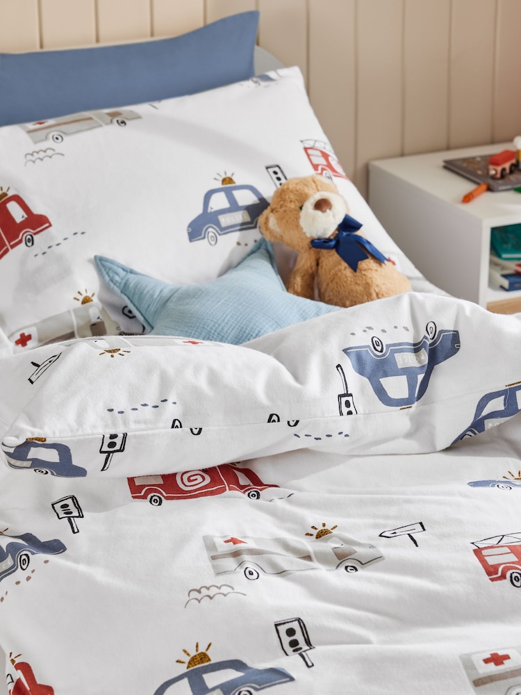 White Emergency Service Vehichles Supersoft Brushed 100% Cotton Duvet Cover and Pillowcase Set - Image 2 of 4