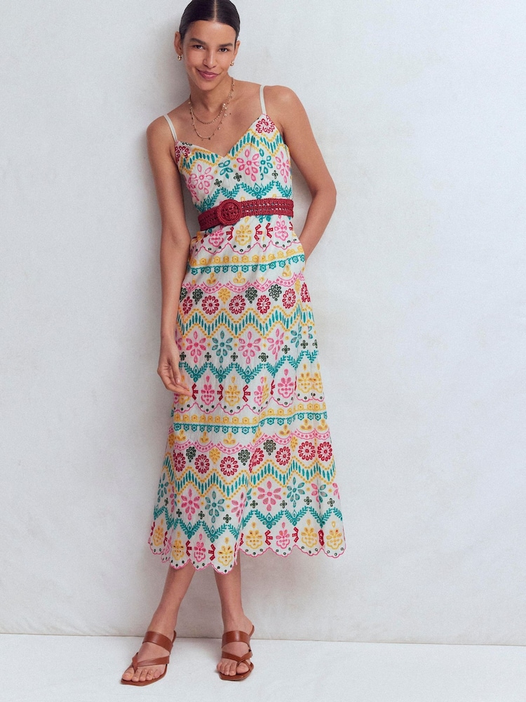 Boden Cream Empire Linen Broderie Dress - Image 5 of 5