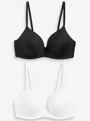 Black/White Pad Non Wire Stripe Smoothing T-Shirt Bras 2 Pack - Image 2 of 4