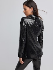 Black Sequin Relaxed Blazer - Image 3 of 7