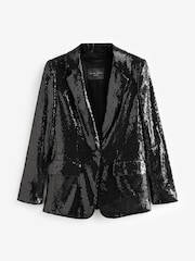 Black Sequin Relaxed Blazer - Image 4 of 7