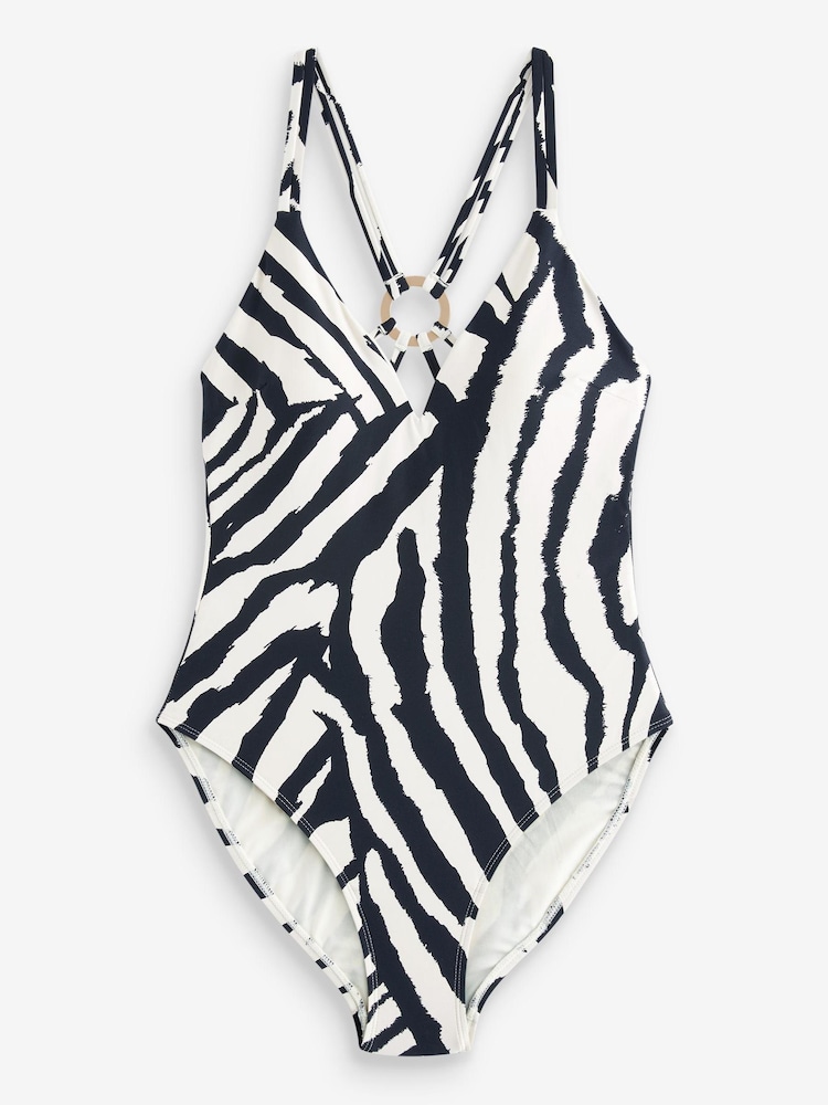 Strappy Back Plunge Tummy Shaping Control Swimsuit - Image 10 of 10