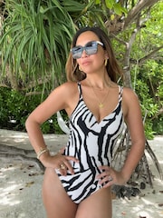 Strappy Back Plunge Tummy Shaping Control Swimsuit - Image 5 of 10