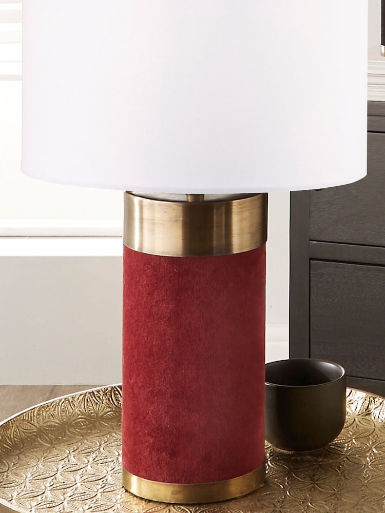 Pacific Red Red Velvet & Antique Brass Table Lamp - Image 1 of 4