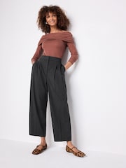 Grey Pinstripe Tailored Barrel Trousers - Image 1 of 7