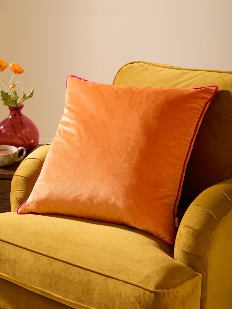 Furn Orange Meridian Velvet 55cm X 55cm Cushion Cover - Image 1 of 6