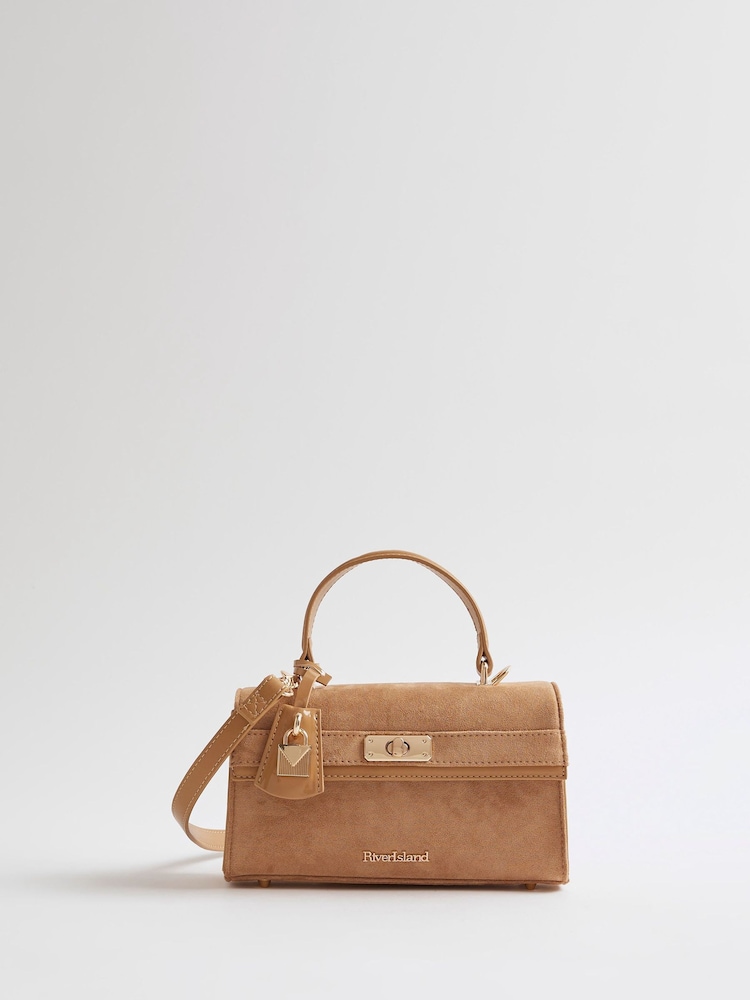 River Island Brown Lock Front Tote Bag - Image 1 of 6 River Island Brown Lock Front Tote Bag - Image 1 of 6