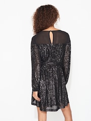 Black Long Sleeve Belted Sequin Mini Dress - Image 3 of 7