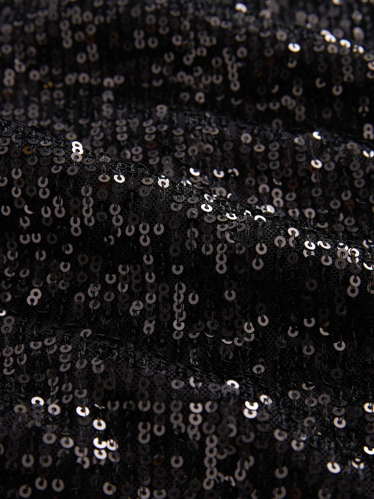 Black Long Sleeve Belted Sequin Mini Dress - Image 7 of 7