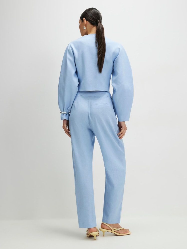 River Island Blue Linen Blend Tailored Barrel Trousers - Image 2 of 4